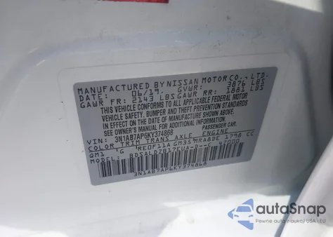 2019 Nissan Sentra Sv from USA, damaged, VIN 3N1AB7AP6KY374868